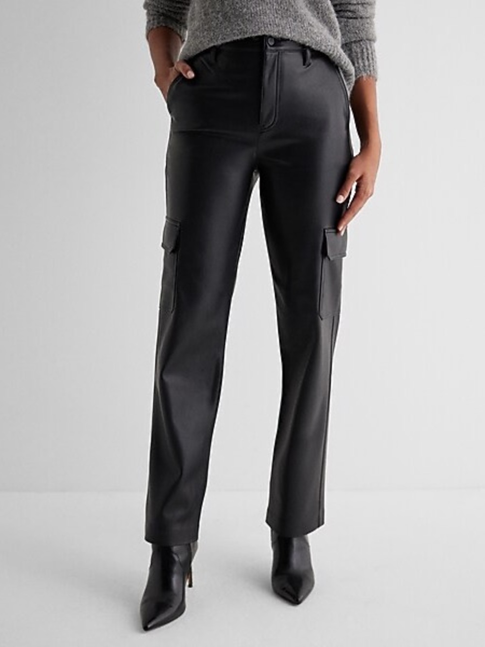 Express Black Faux Leather Cargo Pants